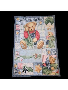VTG Blue Jean Teddy Bear Blanket Quilt Springs Industries